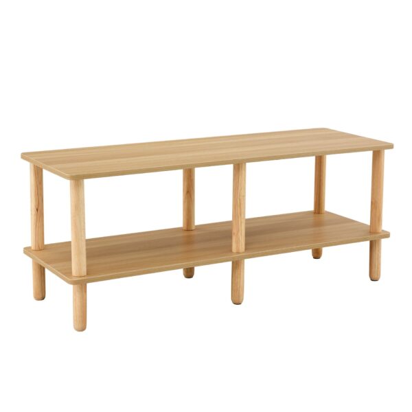 Modern Double Deck TV Cabinet Is Suitable For Living Room, Rectangular Center Table With Open Storage Shelf, Rounded Rubberwood Legs, Stable And Durable - Burly Wood