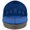 Outdoor Rattan Daybed Sunbed With Retractable Canopy Wicker Furniture, Round Outdoor Sectional Sofa Set - Gray Wicker Furniture Clamshell Seating With Washable Cushions, Backyard, Porch - Blue - Image 4