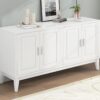4 Door Sideboard Storage Cabinet With Door Shelf For Living Room And Dining Room, 2 Large Cabinets With Adjustable Shelf - White - Image 27