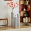 Modern Floor Vase Set Metal Vases With Geometric Pattern, 3 Piece Home Decor Set - White / Black - Image 3