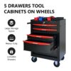 Rolling Metal Tool Chest With 5 Drawers, 20" Steel Storage Cabinet With Ball Bearing Slides - Black / Red - Image 4