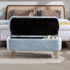 Storage Ottoman Bench For End Of Bed Gold Legs, Modern Gray Faux Fur Entryway Bench Upholstered Padded With Storage For Living Room Bedroom - Blue - Image 7