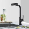Modern Kitchen Waterfall Faucet With Pull Down Sprayer, Single Handle, 360 Degree Rotating - Matte Black - Image 2
