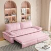 Queen Pull Out Sofa Bed, 3 In 1 Convertible Sleeper Sofa Multifunctional Velvet Loveseat Bed - Pink - Image 7