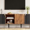 Mid Century TV Stand & 3 Cabinets, Media Console Table For Tvs Up To 70'', Entertainment Center With Storage For Living Room - Black / Brown - Image 22