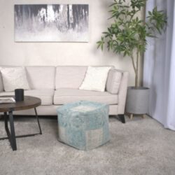 Ocean - Square Pouf Ottoman And Floor Cushion - Teal / Beige