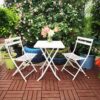 3 Piece Patio Bistro Set Of Foldable Square Table And Chairs - White - Image 3