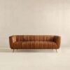 Ava - Genuine Italian Leather Channel Tufted Sofa - Gold / Tan - Image 4