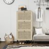 Modern Freestanding Rattan 3 Door Shoe Rack Storage Cabinet For Entryway - Natural Particle Board - Image 4