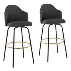 Ahoy - Contemporary Fixed Height Bar Stool Round Gold Footrest (Set of 2) - Charcoal / Black