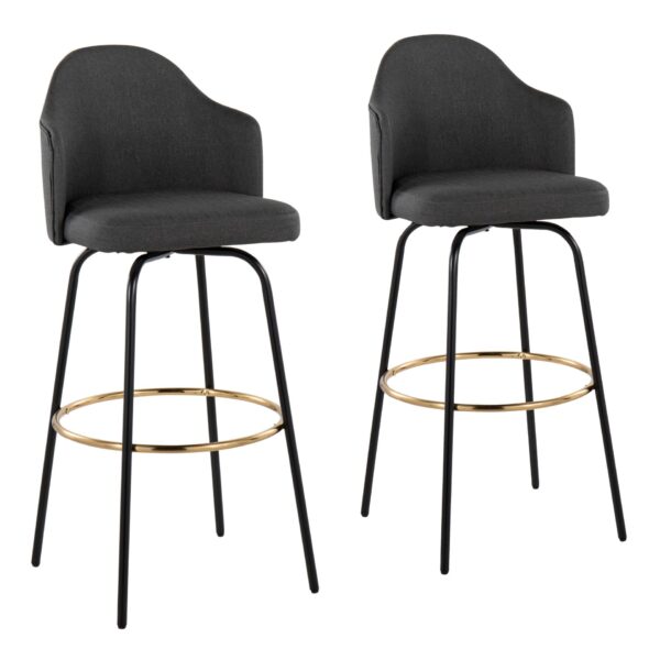 Ahoy - Contemporary Fixed Height Bar Stool Round Gold Footrest (Set of 2) - Charcoal / Black