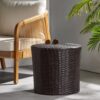 Barrel Side Table With Handcrafted Details - Brown - Image 4