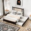 Queen Size Platform Bed With 2 Big Drawers Twin Size Trundle - Espresso - Image 13