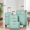 4 Piece Set (16/20/24/28), Softshell Suitcase Spinner Wheels Terylene Luggage Sets Carry On Suitcase Luggage Lightweight Durable Suitcase - Green - Image 2