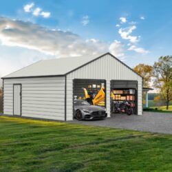 Double Garage Metal Shed With Side Entry Door, Can Storage Power Tools, Motorized Machinery, Farm Equipment, Pick Up Truck - Cream