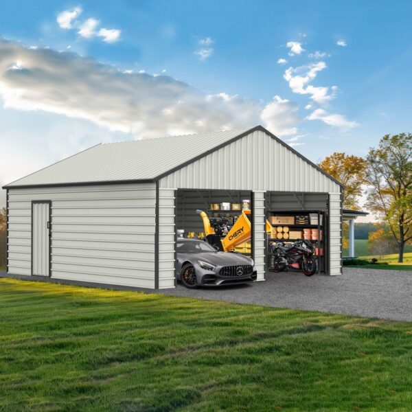 Double Garage Metal Shed With Side Entry Door, Can Storage Power Tools, Motorized Machinery, Farm Equipment, Pick Up Truck - Cream
