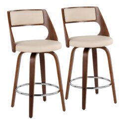Cecina - Mid-Century Modern Counter Stool With Swivel (Set of 2) - Walnut / Cream