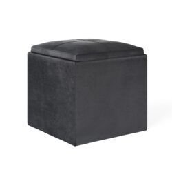 Rockwood - Cube Storage Ottoman With Tray - Distressed Black