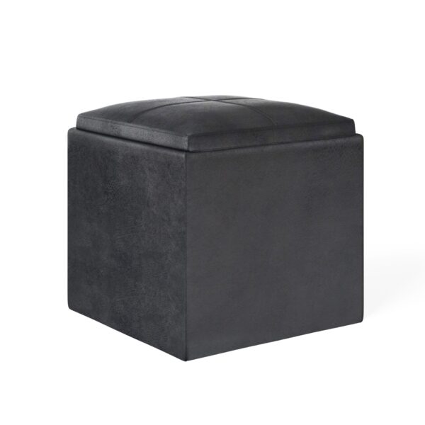 Rockwood - Cube Storage Ottoman With Tray - Distressed Black