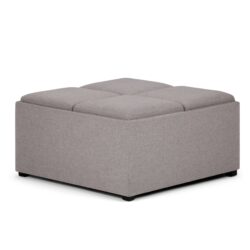Avalon - Square Coffee Table Storage Ottoman - Cloud Gray