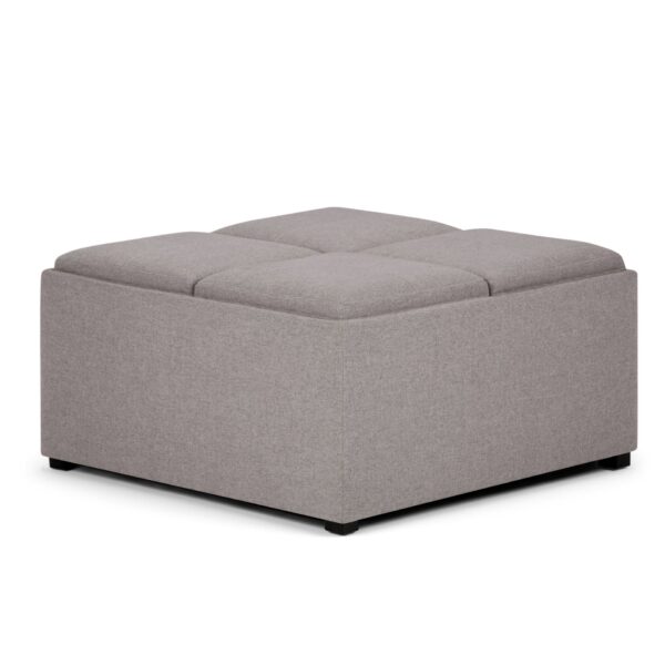Avalon - Square Coffee Table Storage Ottoman - Cloud Gray