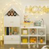Versatile Kids Bookshelf With House-Shaped Design Multifunctional Storage, Durable - White - Image 9