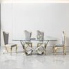 Clear Glass With Polished Stainless Steel Base Dining Table - Silver - Image 6