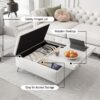Modern Wood And Fabric Square Storage Ottoman Coffee Table With Lift - Top Design - Upholstered Bench For Living Room Organization - White - Image 10