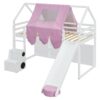 Twin Size Charming House Shaped Loft Bed With Tent And Slide - White / Pink - Image 10