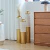 Modern Droplet Shaped Floor Vase Set Honeycomb Design, 3 Piece Metal Decorative Vases For Home Interior Display - Gold / White - Image 15