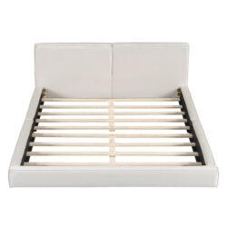 Queen Size Upholstered Platform Bed, Grounded Bed With Solid Frame - Beige