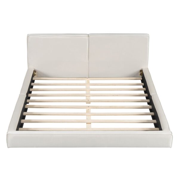 Queen Size Upholstered Platform Bed, Grounded Bed With Solid Frame - Beige