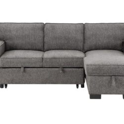 Estelle - Reversible Sleeper Sectional With Storage Chaise Drop-Down Table 2 Cup Holders And 2 USB Ports - Dark Gray