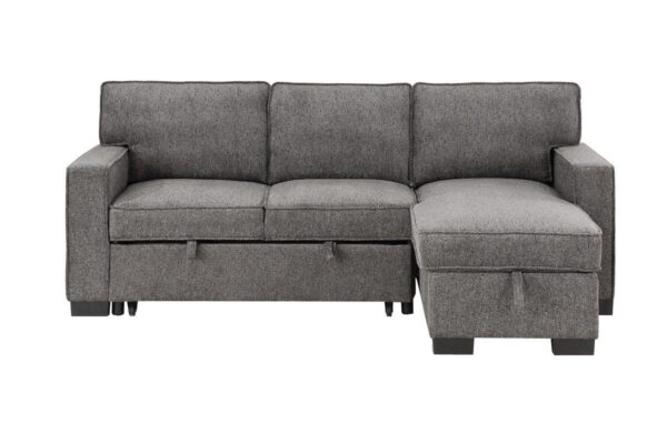 Estelle - Reversible Sleeper Sectional With Storage Chaise Drop-Down Table 2 Cup Holders And 2 USB Ports - Dark Gray