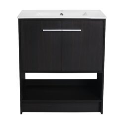 Modern Freestanding 30" Bathroom Vanity With Ceramic Sink, Soft Closing Doors Cabinet - Dark Oak