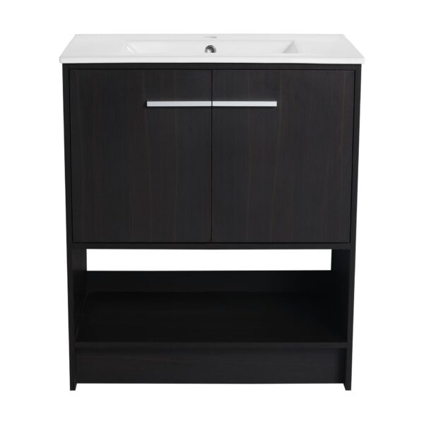 Modern Freestanding 30" Bathroom Vanity With Ceramic Sink, Soft Closing Doors Cabinet - Dark Oak