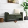 Modern Teddy Bed End Bench With Arms And Storage, Upholstered Large Foot Rest Stool, Comfy Window Vanity Bench For Living Room, Dorm, Coffee Table, Teddy - Olive Green - Image 2