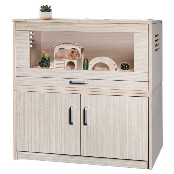 Guinea Pig Cages, Hamster Cage Wood With Independent Storage Cabinet, House For Rat Chinchilla With Guinea Pig Hutch And Bridge, Openable Top With Acrylic Sheets - Natural Wood