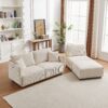 Multi Module Combination Style Sofa For Living Room And Other Lounge Spaces, Modern Minimalist Corduroy Combination Sofa With 2 Comfort Cushions With USB & C Charging Ports, 2 Sets - Beige - Image 2