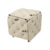 Modern Velvet Upholstered Ottoman, Exquisite Small End Table, Soft Foot Stool, Dressing Makeup Chair, Comfortable Seat For Living Room, Bedroom, Entrance - Beige - Image 3