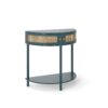 Boho Rattan Semi Circle End Table With Sliding Rattan Door, Elegant Entryway Console With Storage And Bottom Shelf - Antique Green - Image 16