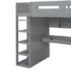 Twin Size Loft Bed With Desk, Wardrobes, 4 Drawers And 4 Shelves Construction - Gray - Image 15