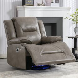 360° Swivel And Rocking Home Theater Recliner Manual Recliner Chair With A Led Light Strip For Living Room - Gray