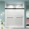 Frameless Double Sliding Soft-Close Shower Door, 3 / 8" (10Mm) Thick SGCC Tempered Glass Door, Matte - Black - Image 2