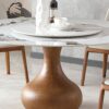 Round Modern Marble Dining Table With 6 Chairs - Walnut / White - Image 12