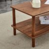 Modern 2 Tier Coffee Table For Living Room Furniture, Rectangular Center Table With Open Storage Shelf, Rounded Rubberwood Legs - Walnut Brown - Image 4