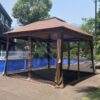 Outdoor 11X 11Ft Pop Up Gazebo Canopy With Removable Zipper Netting, 2 Tier Soft Top Event Tent, Suitable For Patio Backyard Garden Camping Area With 4 Sandbags - Brown - Image 15