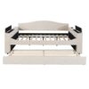 Full Size Upholstered Daybed With Storage Armrests, Trundle And Latest Integrated Bluetooth Audio System, Teddy Fleece - Beige - Image 2