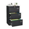 Filing Cabinet Lateral File Cabinet 3 Drawer, Blcak Locking Metal File Cabinets Three Drawer, Office Filing Cabinet With Lock Drawers For Home Office - Black - Image 5