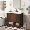 36" Modern Bathroom Vanity With Rectangle Ceramic Sink, Bathroom Cabinet And 45 Degrees Free Handle Design Soft Closing Doors, 1 Open Shelf At The Bottom - Dark Brown - Image 11